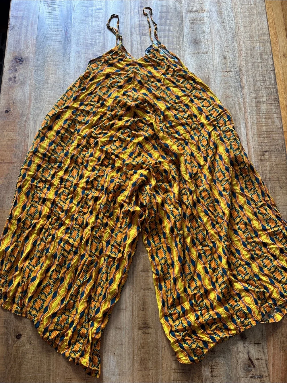 KAHINDO Kano African Tribal Printed Yellow Orange Wide-Leg Jumpsuit EUC SMALL